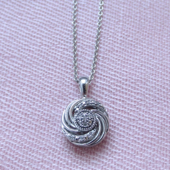 Beautiful Silver Pave Diamond Swirl Pendant - Picture 1 of 8